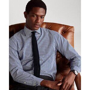 NWT Polo Ralph Lauren Slim Fit Easy Care Striped Cotton Button Up Blue White 16.